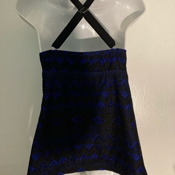 Catherines Black Lace Overlay Blue Tankini Top 20W - Picture 6 of 6